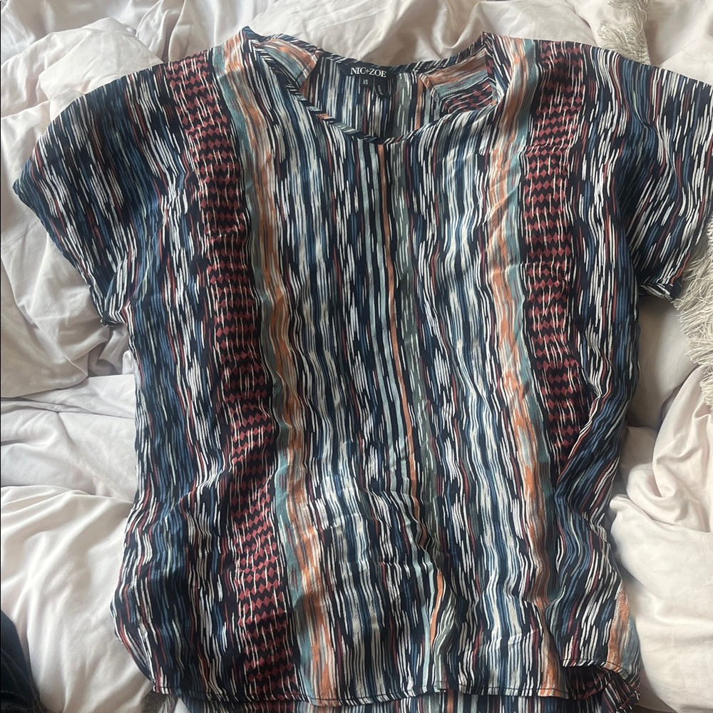 NIC+ZOE Painterly Stripe Short Sleeve Top in Navy, Rust, Teal, Cream NWOT